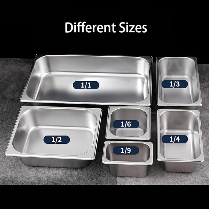 5 Pack Stainless Steel Hotel Pans，1/6 Size，6"" Deep Steam Table Pan，Commercial Food Storage Containers Stackable Metal Steamer Pan for Hotel Restaurant Buffet Party (1/6 Size x 6" Deep)