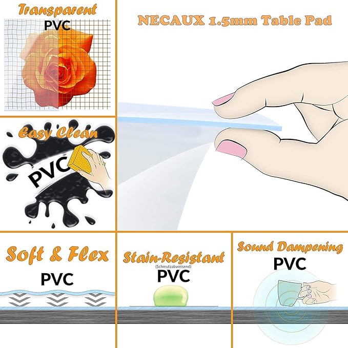 NECAUX Custom 23.6 x 47.3 Inch Clear Table Cover Protector, 1.5mm Thick Plastic Scratch Resistent Heavy Duty Desk Pad Mat Non-Slip Tablecloth Protector for Coffee Table, Sofa Table, Media Stand
