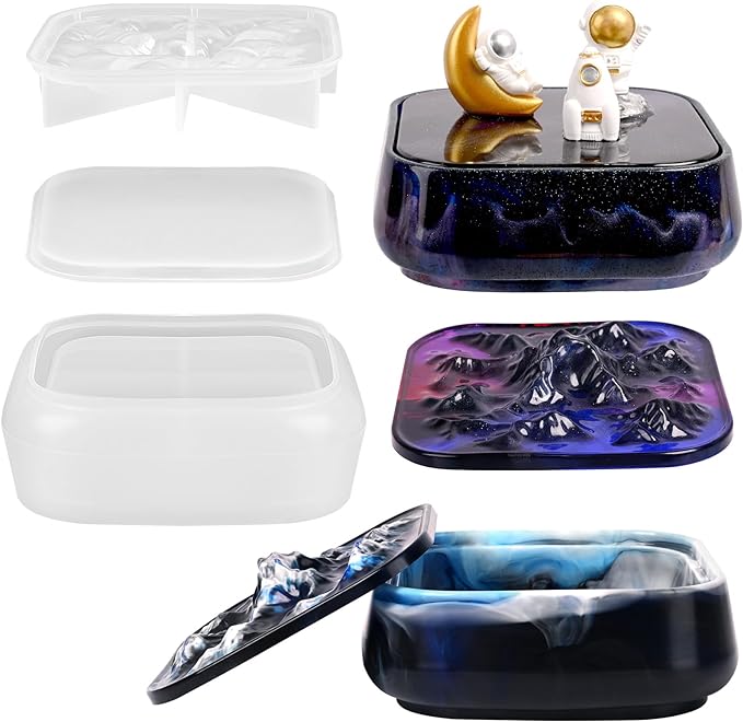Moukiween Large Storage Box Molds with Lid, Resin Jar Mold, Silicone Box Mold for Storage Jewelry Epoxy Casting DIY Crafts