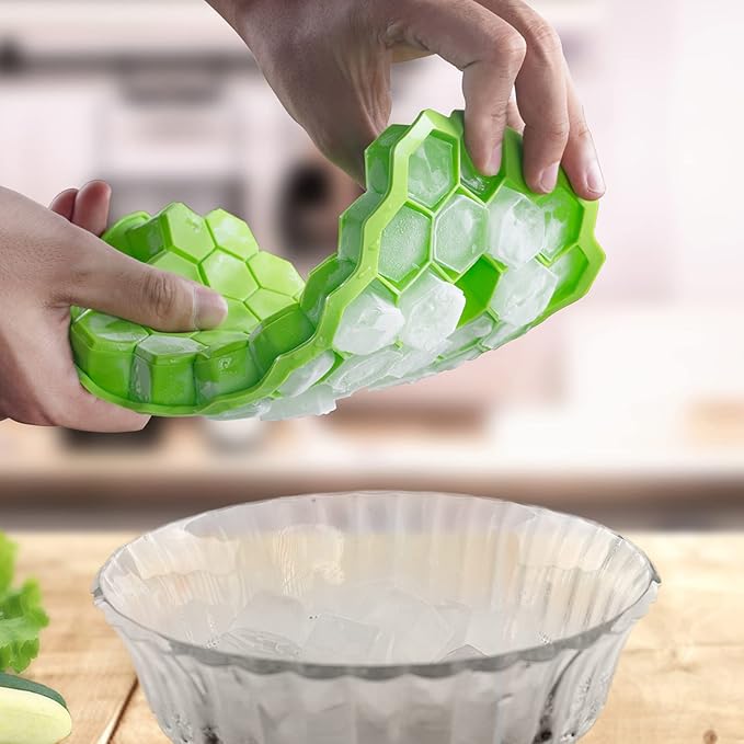 2 PCS Premium Ice Cube Trays, AUSSUA Silicone Ice Cube Molds with Sealing Lid, 74-Ice Trays, Reusable, Safe Hexagonal Ice Cube Molds, for Chilled Drinks, Whiskey, Cocktail, Food