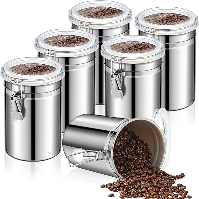 Lallisa 12 Pcs Stainless Steel Canisters 62 oz Stainless Steel Containers with Lids Food Storage Container with Airtight Clamp Lid Coffee Containers for Tea Sugar Coffee Flour Kitchen Counters