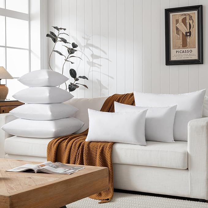 24x24 Euro Throw Pillow Inserts-Down Feather Pillow Inserts-Cotton Fabric-Set of 2-White.