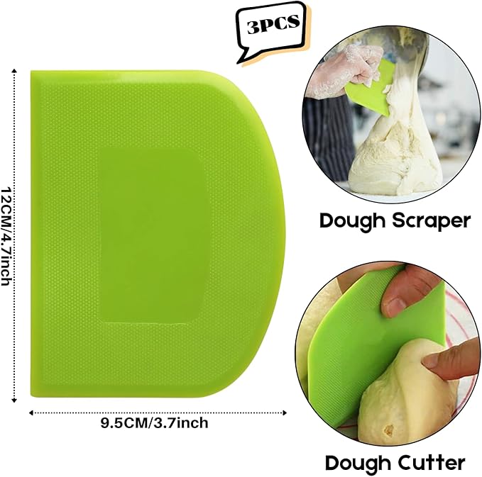 SURDOCA Dough Scraper Bench Scraper - 3P 4.7x3.7" Plastic Flexible Bowl Scraper, Sharp Edge & Angles Cake Scraper. Non-Slip Bakeware Decorating Tools Sculpting & Modeling Tools - Pink+White+Pink