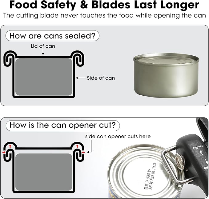 Beneno Can Opener, Manual Side Safe Cut Can Opener Smooth Edge with Durable Sharp Blade, Effort-Saving Knob & Comfortable Non-slip Handle, Gray