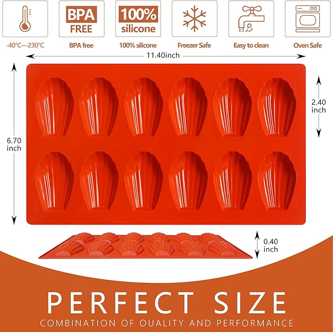 Madeleine Pans for Baking, Non-stick Silicone Madeleine Cookies Trays for Baking, 3Pcs Shell Shape Madeleine Mold Cake Pans (Mini(12-Cavity))