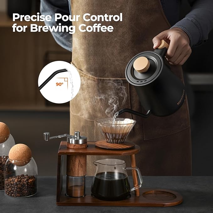 Narcissus P9 Gooseneck Electric Kettle with ±1℉ Temperature Control Function, 1200 Watt Rapid Boiling in 4 Mins, Max 6 Hours Keeping Warm, 304 Stainless Steel Interior - BPA Free, Black