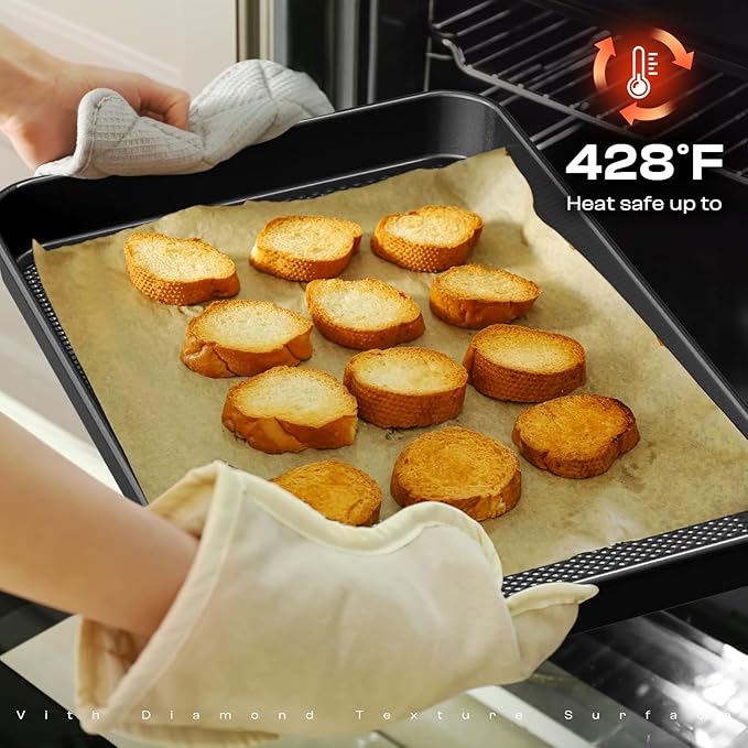 12-Piece Nonstick Bakeware Set, Stackable Non Toxic Baking Pans Set with Rack & Kitchen Utensils, Cookie Sheets Set, Cake Pan, Muffin Pan, Loaf Pan, Roasting Pan, Black