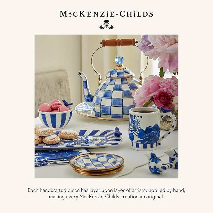 MACKENZIE-CHILDS Enamel Dinner Plate, Decorative Dinnerware Plate, 10 Inches, Set of 4, Blue-and-White Royal Check