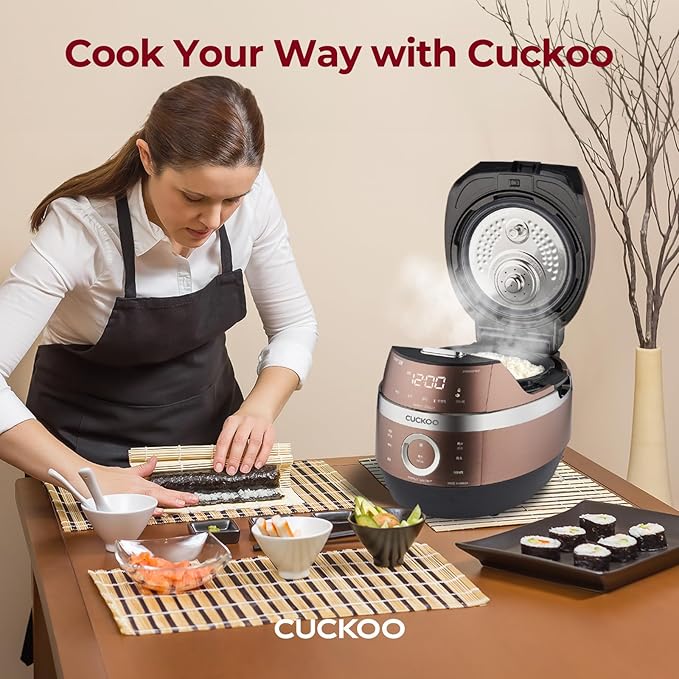CUCKOO High Pressure Rice Cooker 6-Cup Uncooked / 12-Cup Cooked with Induction Heating Technology, Versatile Rice Maker with 16 Menu Options and Steam Plate, Voice Guide, Copper (CRP-JHR0609F)