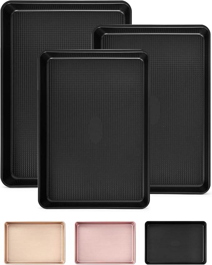Saker nonstick baking sheet pan set,Multi-Use Non-Stick Baking Pan Set, Stackable Carbon Steel Cookie Sheets for Even Baking, Roasting & Meal Prep, Oven Safe & Easy Clean (black)