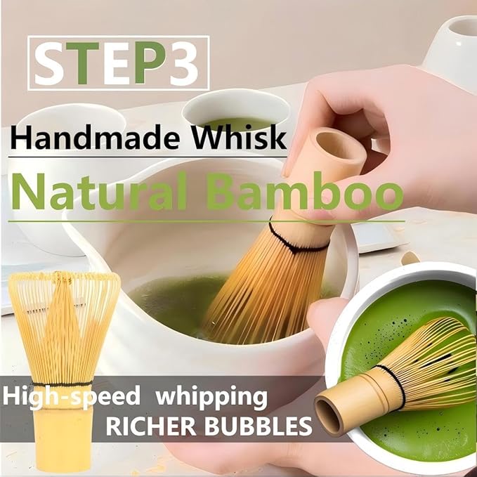 Matcha Whisk Holder Matcha Chasen Whisk Stand Ceramic Holder fit for Traditional Japanese Tea Ceremony Starter Matcha Tools Bowl (Yellow bamboo whisk)