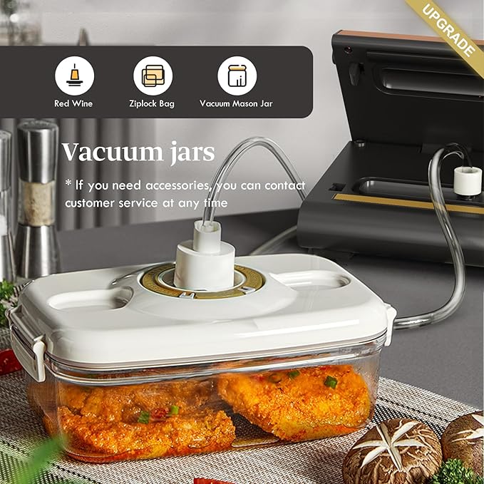 Mesliese Vacuum Sealer Machine Powerful 90Kpa Precision 6-in-1 Compact Vacuum Food Preservation System Built-in Cutter, 2 Bag Rolls & 5 Pre-cut Bags, Dry&Moist Modes Smart Suction, ETL Listed (Copper)