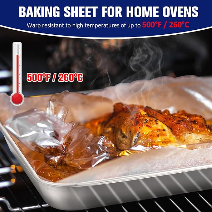 18 Pcs Baking Sheet Pan Set 13.8 × 9.8 × 0.6 Inches Cookie Sheet Large Toaster Oven Pans Stainless Steel Tray Barbecue Grill Pan Rectangle Trays Oven, Non-Stick, Easy Clean