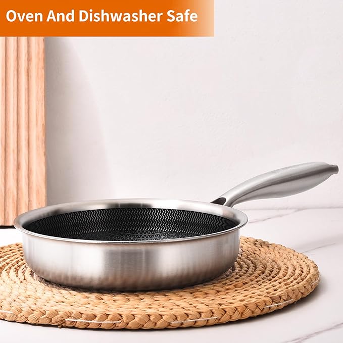 DELARLO Whole body Tri-Ply Stainless Steel 7.8 inch Mini Omelet Pans Nonstick Small Frying Pan, Oven safe induction skillet, Suitable for All Stove (Detachable Handle)
