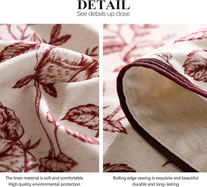 ISAENNE Designer Vintage Linen Square Tablecloth,Red Floral Pattern Linen Stain Resistant Table Cloth,Decor Tablecloths for Dining Thanksgiving Kitchen Christmas Party,67"*67"-Harmony