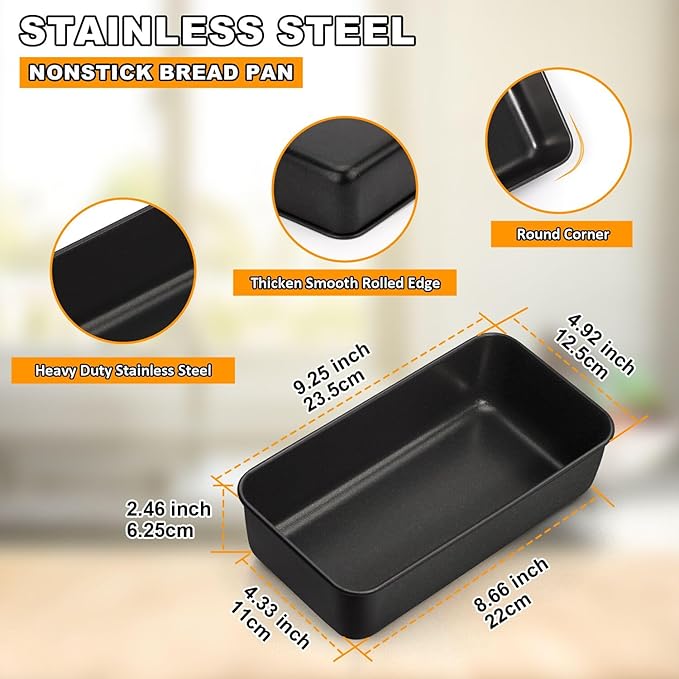 LIANYU 6 Pack Nonstick Loaf Bread Pan for Baking, 9x5In Bread Loaf Baking Pan, Stainless Steel Meatloaf Pan Tin for Homemade, Dishwasher Safe