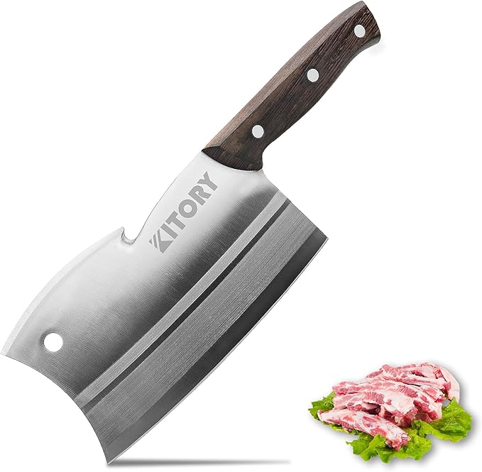 Kitory 7" Meat Cleaver, Chinese Chefs Knife with Wenge wood Handle, Butcher Knife Bone Cutter, Multi-Purpose Dual Edges Heavy Duty Kitchen Chopper, 2025 Kitchen Gadget Gift
