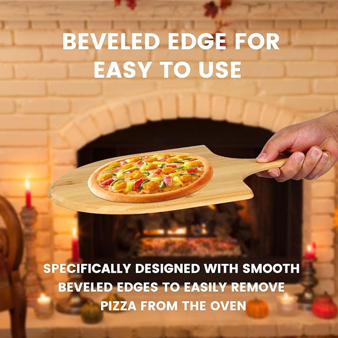 2 Pack Pizza Peel 11 Inch, Natural Bamboo Pizza Spatula Wooden Pizza Spatula Paddle Board for Home Pizza Cutting，Cheese, Bread,Fruit,Vegetable Oragaznie (2)