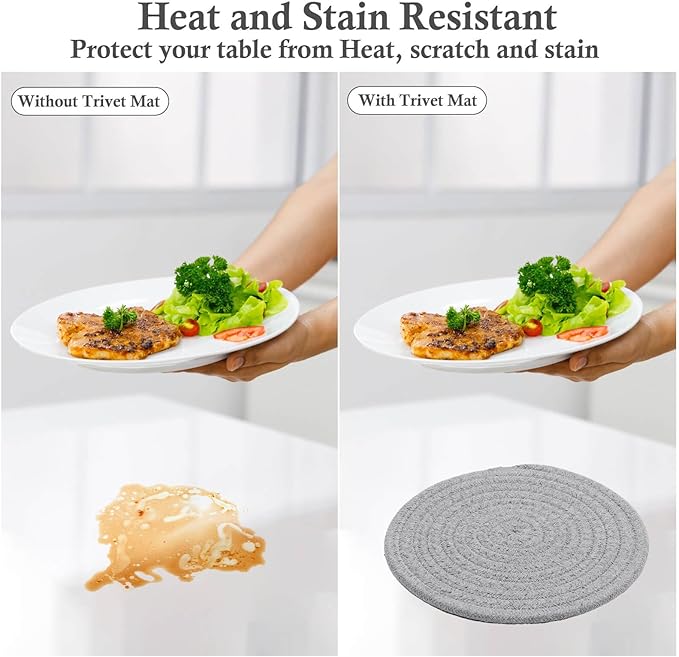 Billbotk 7" Trivets for Dishes, Pots and Pans, 4 Heat Resistant Hot Pads, Pot Holders for Kitchen, Plate Mats for Countertops, Table, Home Essentials, Farmhouse Decor