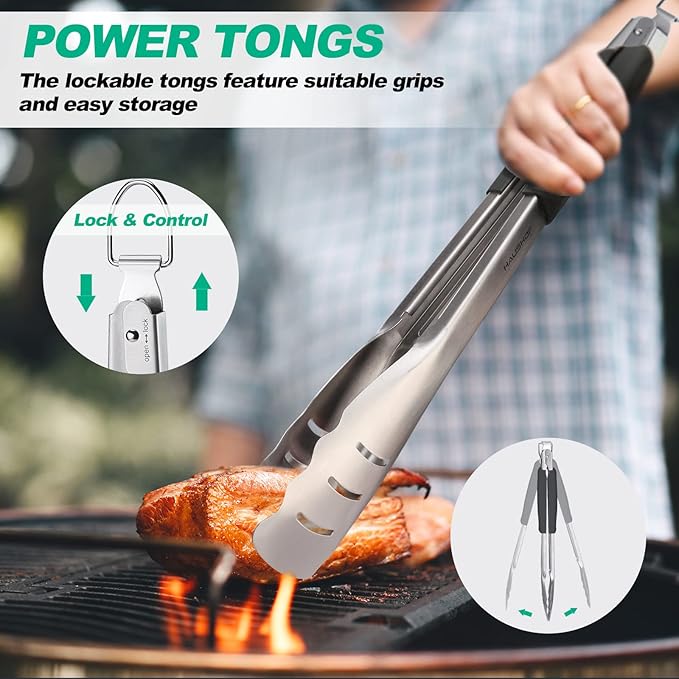 HAUSHOF Large Grill Accessories Heavy Duty BBQ Set Gifts for Men/Women - Premium Stainless Steel Spatula, Fork & Tongs, Barbecue Utensils Tool Kit Gift for Grilling Lover Outdoor (Color Box)