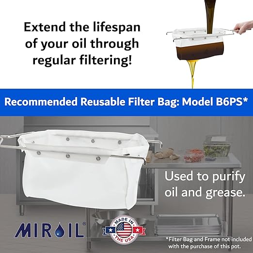 MirOil 5 Gallon Oil Grease Bucket & Filter Pot, USA Made Deep Fryer Grease Bucket Pot with Lid Lock & Lock Clip, 35Lb. Low Profile Container To Fit Under Drain Valves, Filtering Hot Cooking Oil - 40L