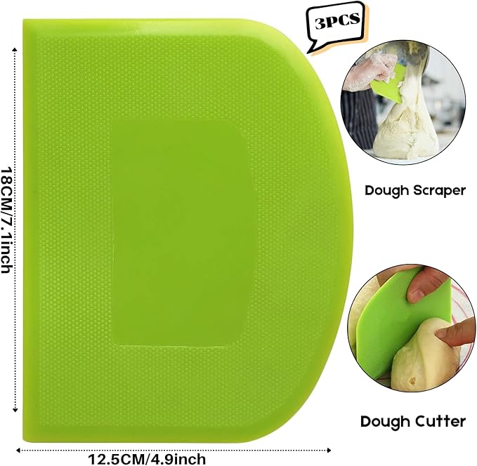 SURDOCA Dough Scraper Bench Scraper - 3P 7.1x4.9" Plastic Flexible Bowl Scraper, Sharp Edge & Angles Cake Scraper. Non-Slip Bakeware Decorating Tools Sculpting & Modeling Tools - Green+Yellow+Green