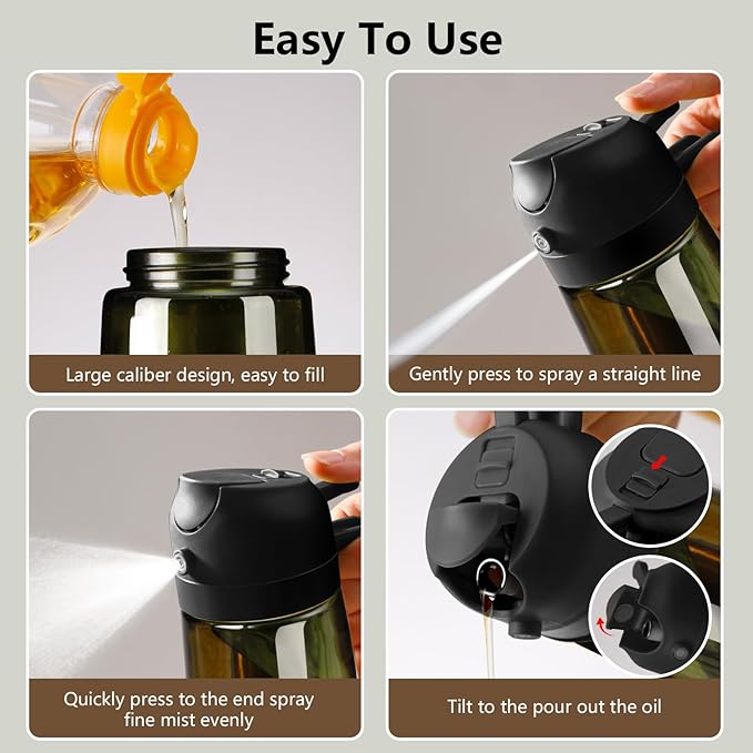 2PCS Olive Oil Dispenser and Oil Sprayer – 16oz/470ml Glass Light-Proof Oil Pourer for Kitchen, Air Fryer, Cooking, Salad, and BBQ