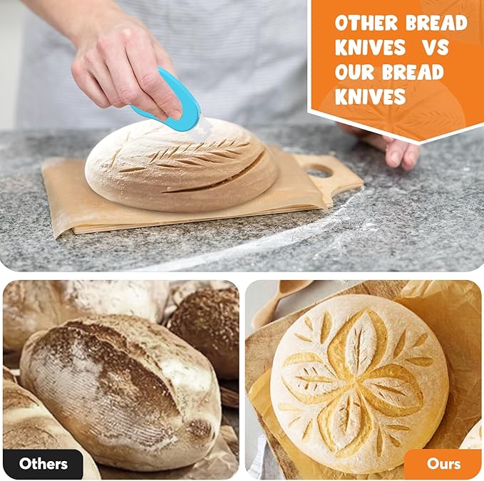 Extractable & Magnetic Bread Lame Dough Scoring Tool - Professional Sourdough Scoring Tool - Sourdough Bread Baking & Bread Scoring Tool - Scoring Patterns booklet & 5 Razor Blades (Blue)