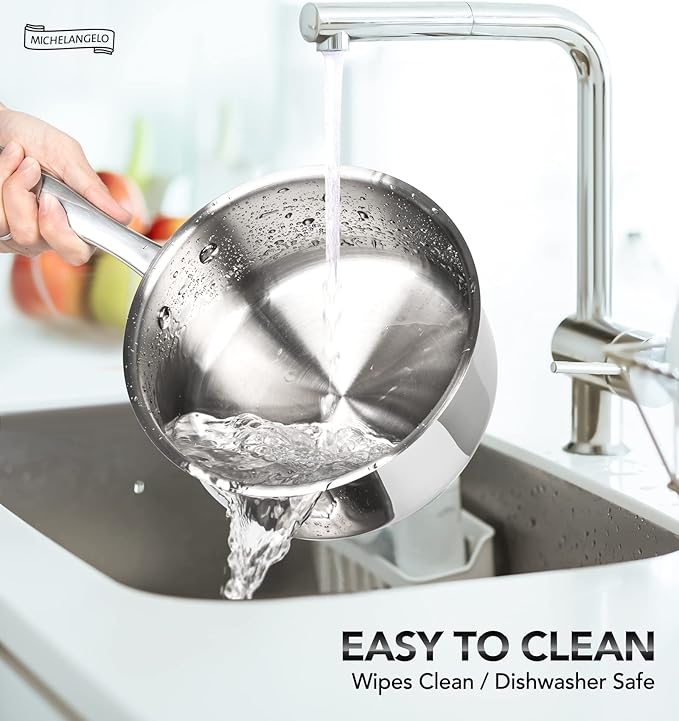 MICHELANGELO 1.5 Quart Saucepan with Lid, Triply Thick Bottom Sauce Pan Stainless Steel Saucepan 1.5 QT, Nonstick Sauce Pot, Induction Compatible