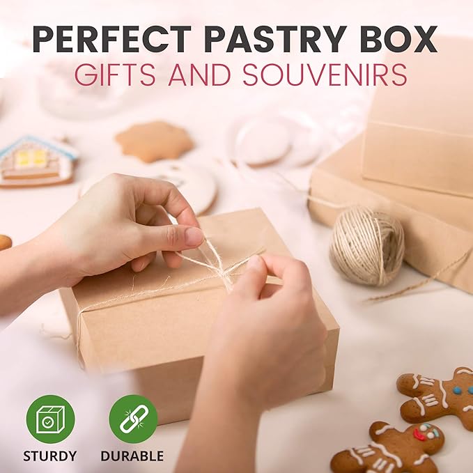 Fit Meal Prep [250 Pack] Kraft Bakery/Pie Box 8 x 8 x 3 Inch - Brown Paper Cardboard Gift Packaging, Top Lids, Corner Lock, for Cupcake, Cookies and Pastry, Restaurant, Shipping Containers and Personalized Favors, Kraft Brown