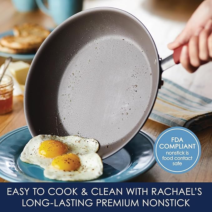 Rachael Ray Cucina Nonstick Cookware Pots and Pans Set, 12 Piece, Cranberry Red