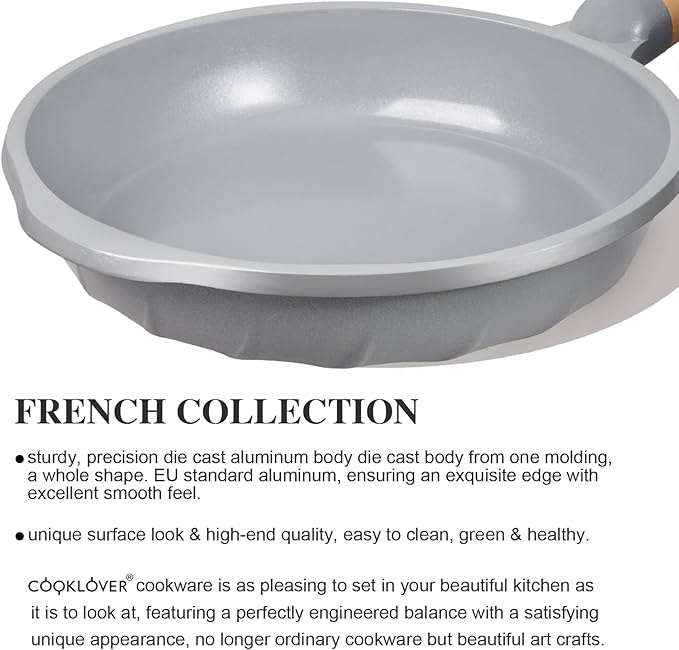 COOKLOVER Nonstick Frying Pan 100% PFOA Free Cookware Induction Skillet Stir Fry Pan (Gray, 7.9 inch)