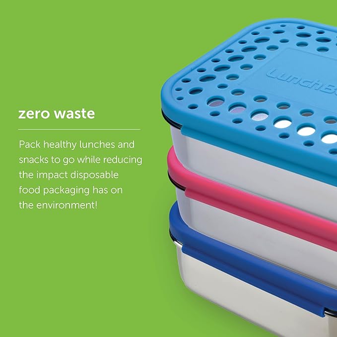 LunchBots Medium Uno Stainless Steel Sandwich Container - Open Design for Wraps - Salads or a Small Meal - Eco-Friendly - Dishwasher Safe and BPA-Free - Blue Dots