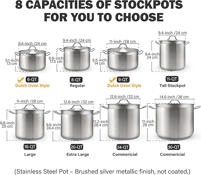 Cooks Standard Stockpots Stainless Steel, 8 Quart Professional Grade Stock Pot with Lid, Silver