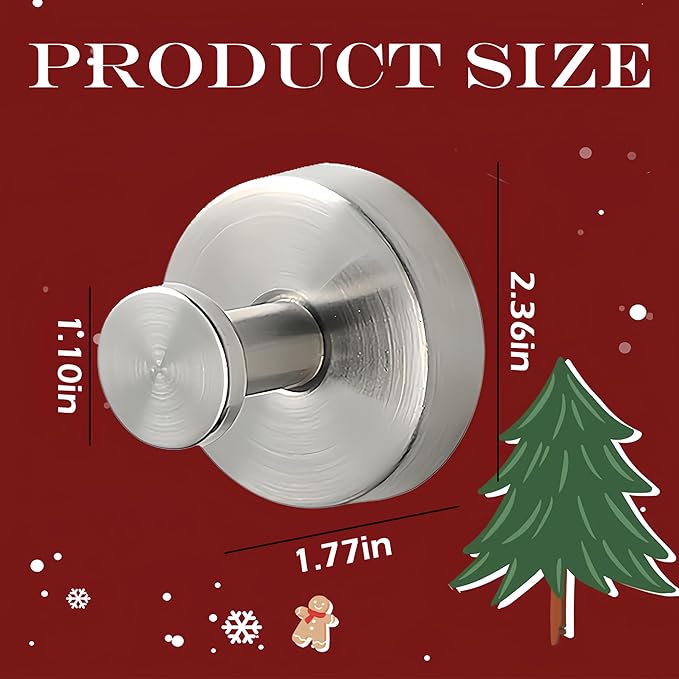 Suction Cup Hooks for Wreaths on Glass, 2026 Upgrade No Drill Towel Hooks Stainless Steel Waterproof Suction Cup Hooks, Wreath Hanger for Front Door for Kitchen, Bedroom (4, Silver)