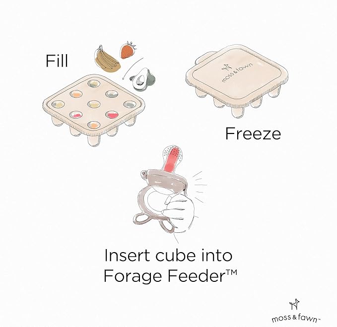 Moss and Fawn Ice Cube Tray - Forage Feeder Freezer & Teething Popsicle Mold for Breast Milk, Formula, Bone Broth, Purees, & Baby Food - BPA, Lead, & PVC-Free - Ecru