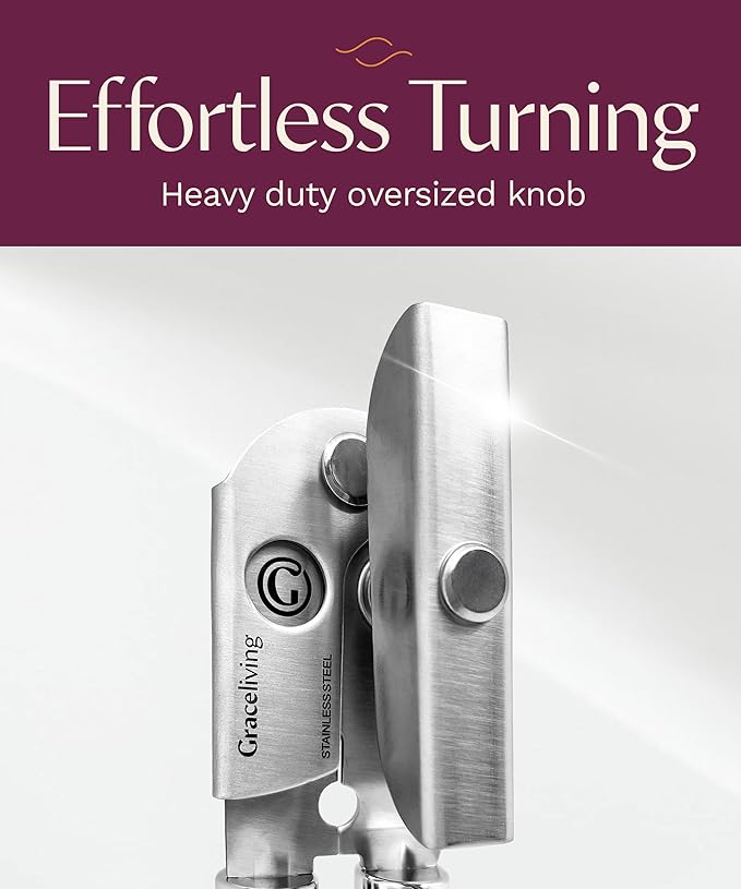 Premium Multifunctional Magnetic Manual Can Opener and Bottle Opener, Heavy Duty Stainless Steel Sharp Cutting Blade and Oversized Easy Turn Knob, Soft-Touch Handle, Kitchen Use, Orange