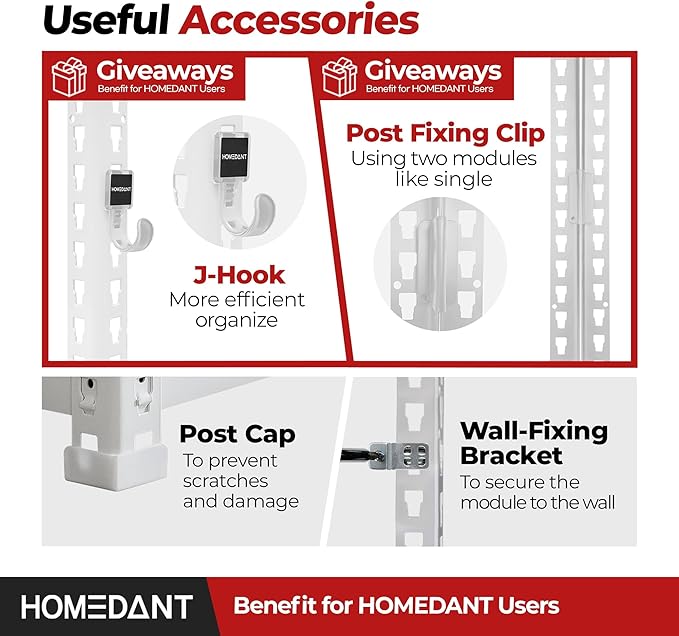 HOMEDANT White 5 Tier Laminated Boltless Heavy Duty Garage Storage Adjustable Wide Size Metal Shelving Unit Utility Rack Shelves Organization Shelf Shed Warehouse 47.7" W x 24.1" D x 71.3" H 1Pack