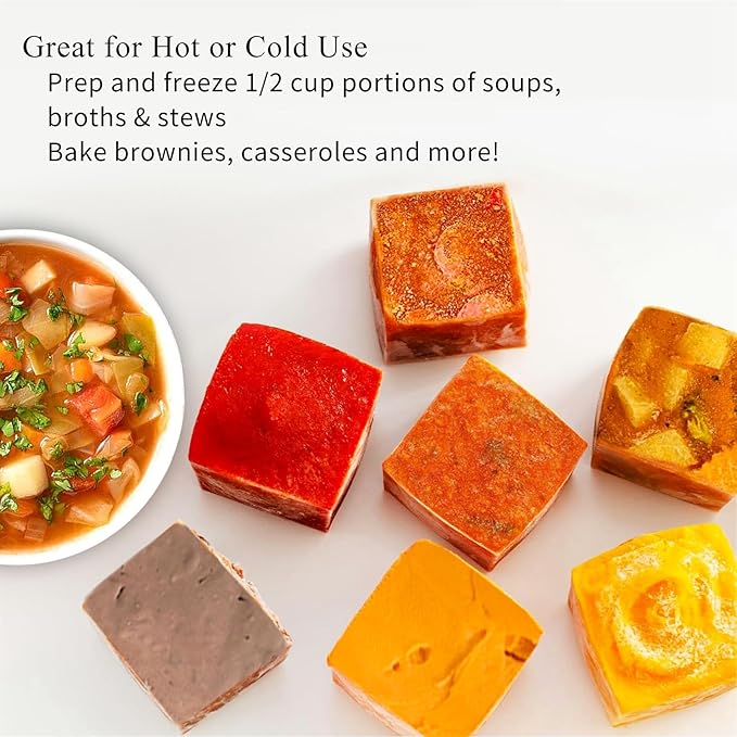 1/2 Cup Silicone Freezer Tray With Lid,Silicone Freezer Molds 6-Pack For meal prep & freezing of various sauces and other dishes, makes 36 perfect 1/2 cup portions cubes (Multicolor 6 Pack)