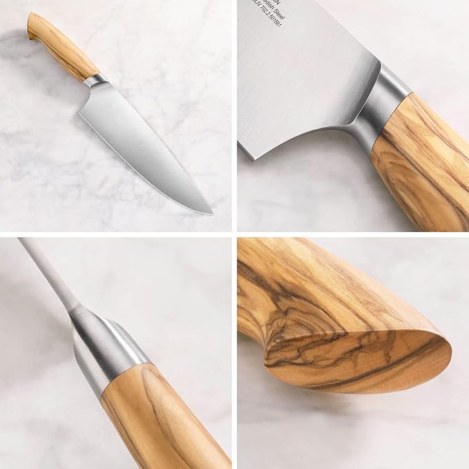 Cangshan OLIV Series 8-Piece Knife Block Set, Forged Swedish 14C28N Steel, Maple Block, 501684
