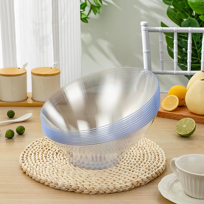 BESTVIP 54oz Clear Plastic Serving Bowls for Party - 12 Pack Angled Disposable Serving Bowls, Party for Chips, Snacks, Fruit, Salad - Bowls for Parties, Daily Use, Catering, Christmas