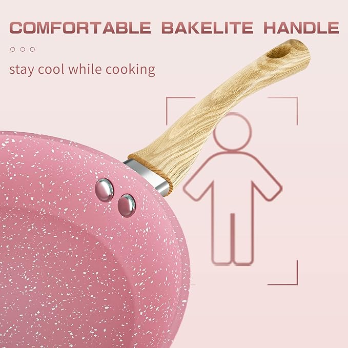 8-Inch Pink Nonstick Egg Pan, PFOA-Free Stone Cookware Skillet, Induction Compatible