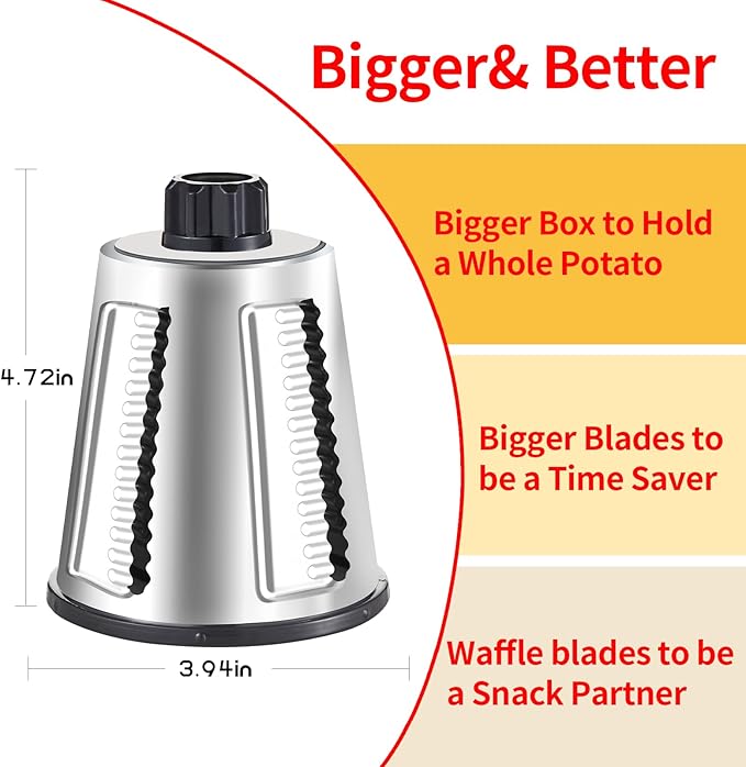 Rotary Cheese Graters with 4 Blades, Hand Crank Cheese Grater with Waffle Slicer, Red, Black and White Cheese Shredder with Suction Base, Easier for Shredding & Grating (White, 4 Graters)