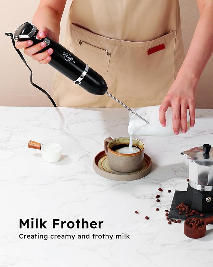 Sangcon 5-in-1 Immersion Blender Handheld, Hand Blender with 1000ml Blending Cup Storage Base, 2-Speed Adjustable Stick Blender, 304 Stainless Steel Blades, Detachable Blender, Whisk, Milk Frother