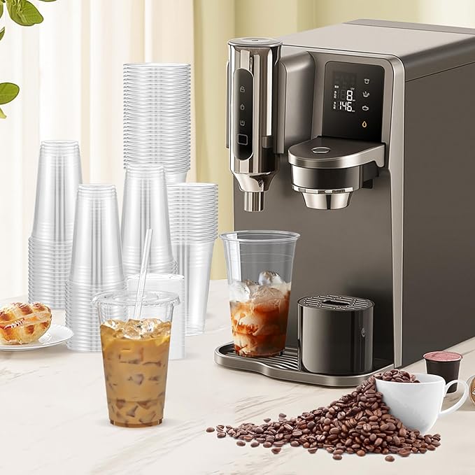 100 Pack - 24 oz Clear Plastic Cups with Lids and Straws, Sturdy & Food Safe Iced Coffee Cups with lids, Disposable Plastic Smoothie Cups for Cold Drinks