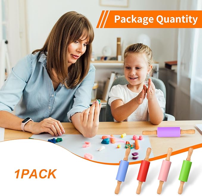 Mini Silicone Rolling Pin for Kids, Non-stick Surface Wood Handle, 9 Inch 1 Pack White Christmas Tree