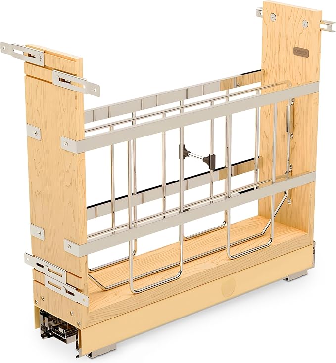 Rev-A-Shelf 5" Pullout Wooden Bakeware Organizer Shelf for Base Kitchen Cabinets w/ Soft-Close and 100 Pound Ball-Bearings, 447-BCBBSC-5C