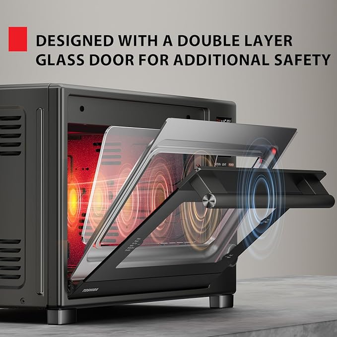 TOSHIBA ChefFry Air Fryer Toaster Oven Combo, 12-in-1 Convection Countertop Oven, 34QT / 32L Large Capacity, 1750W, Master Pizza Modes Design with Exclusive Dual-Temp Tech, Stainless Steel