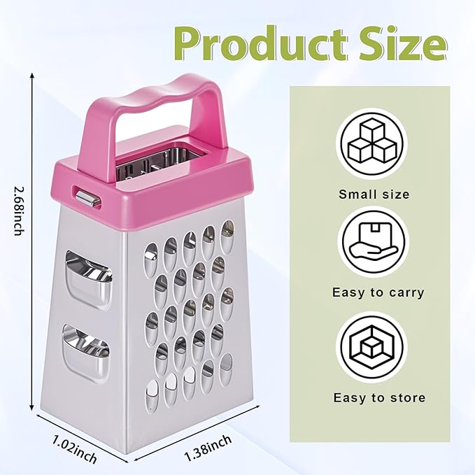 Mini Cheese Grater, 3Pcs Stainless Steel Box Grater with Handle Professional Cheese Slicer Grater for Kitchen Slicer Cheese Ginger Vegetable Multifunction Dishwasher Safe