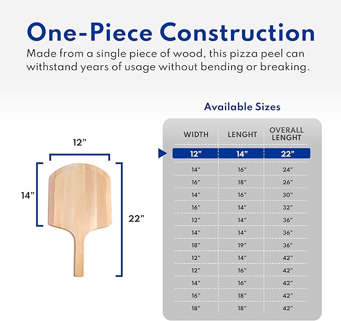 New Star Foodservice 50226 Restaurant-Grade Wooden Pizza Peel, 14" L x 12" W Plate, with 8" L Wooden Handle, 22" Overall Length